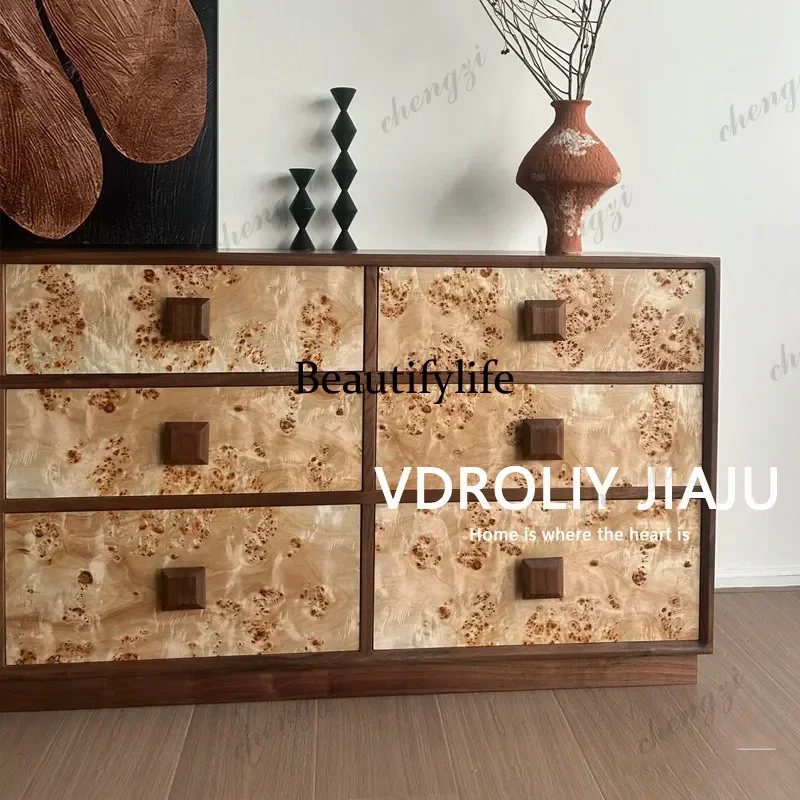 C178Medieval style solid wood retro living room tree tumor pattern dining side cabinet household art bedroom storage cabinet