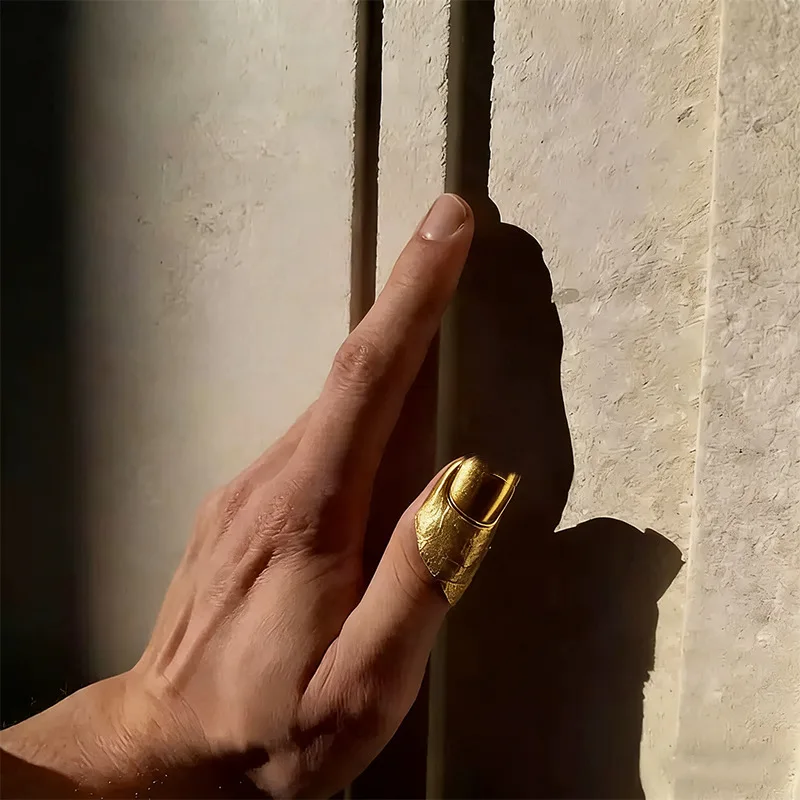 2026 Neues Künstlerisches Unregelmäßiges Textur-Knöchelring-Set Gold & Silber Hip-Hop-Stil Vollfinger-Ringe – Detail 9