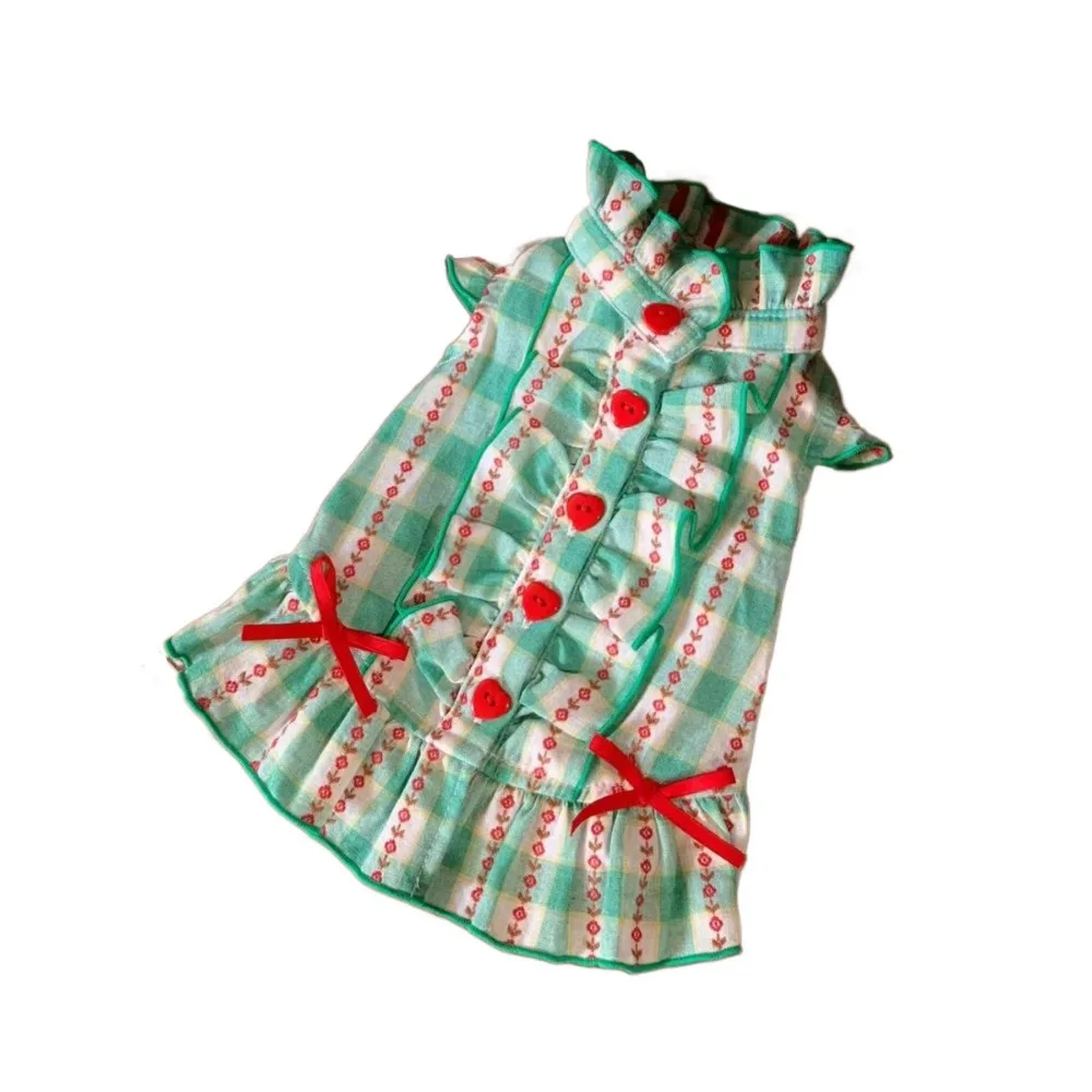 Camisa Universal de fibra de poliéster para mascotas, falda estilo INS, camisa a cuadros para perros, falda verde, vestido de princesa para perros pequeños