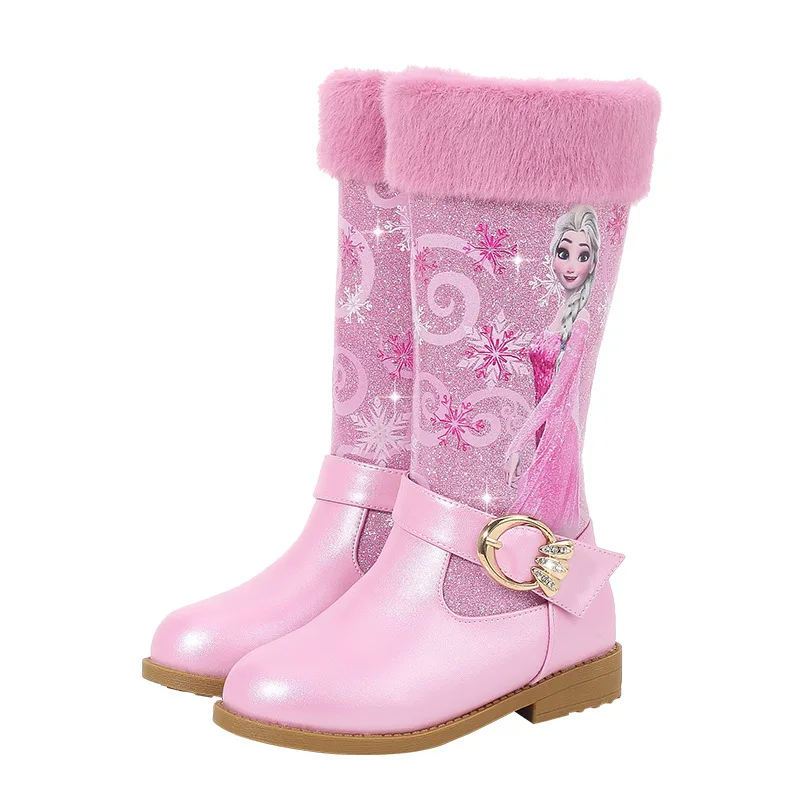 Children Fashion Boots Cute Cartoon Microfiber leather Winter Boots New girls Genuine Wool Warming Over Knee boots Size 25-36