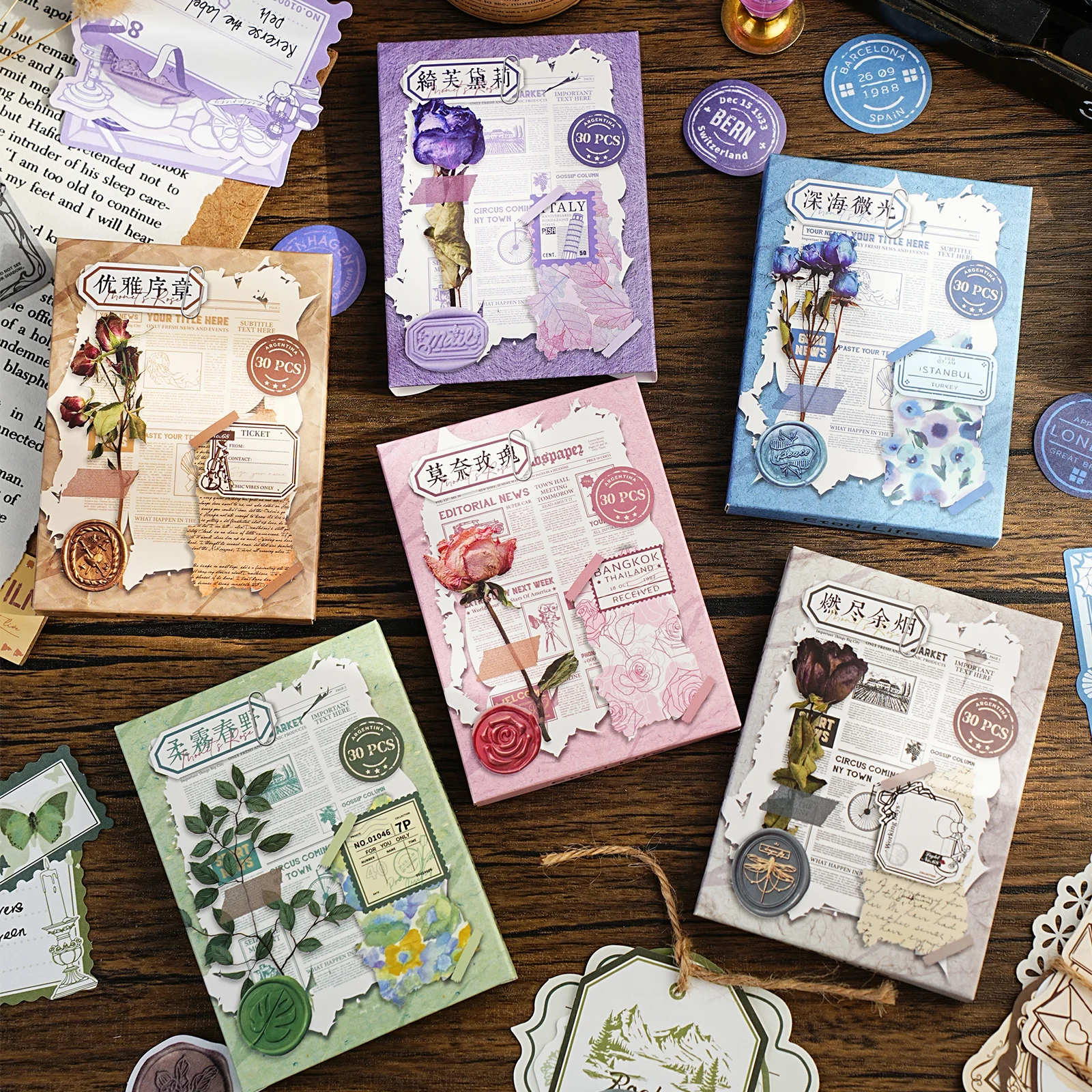 

Etori Life Big Dream Series Ретро цветочный узор с буквами Наклейки для журналов своими руками, подарочные бумажные пакеты, конверты, обои, винтажные вечеринки, студенческие канцелярские принадлежности, детские наклейки, украшения в коробке