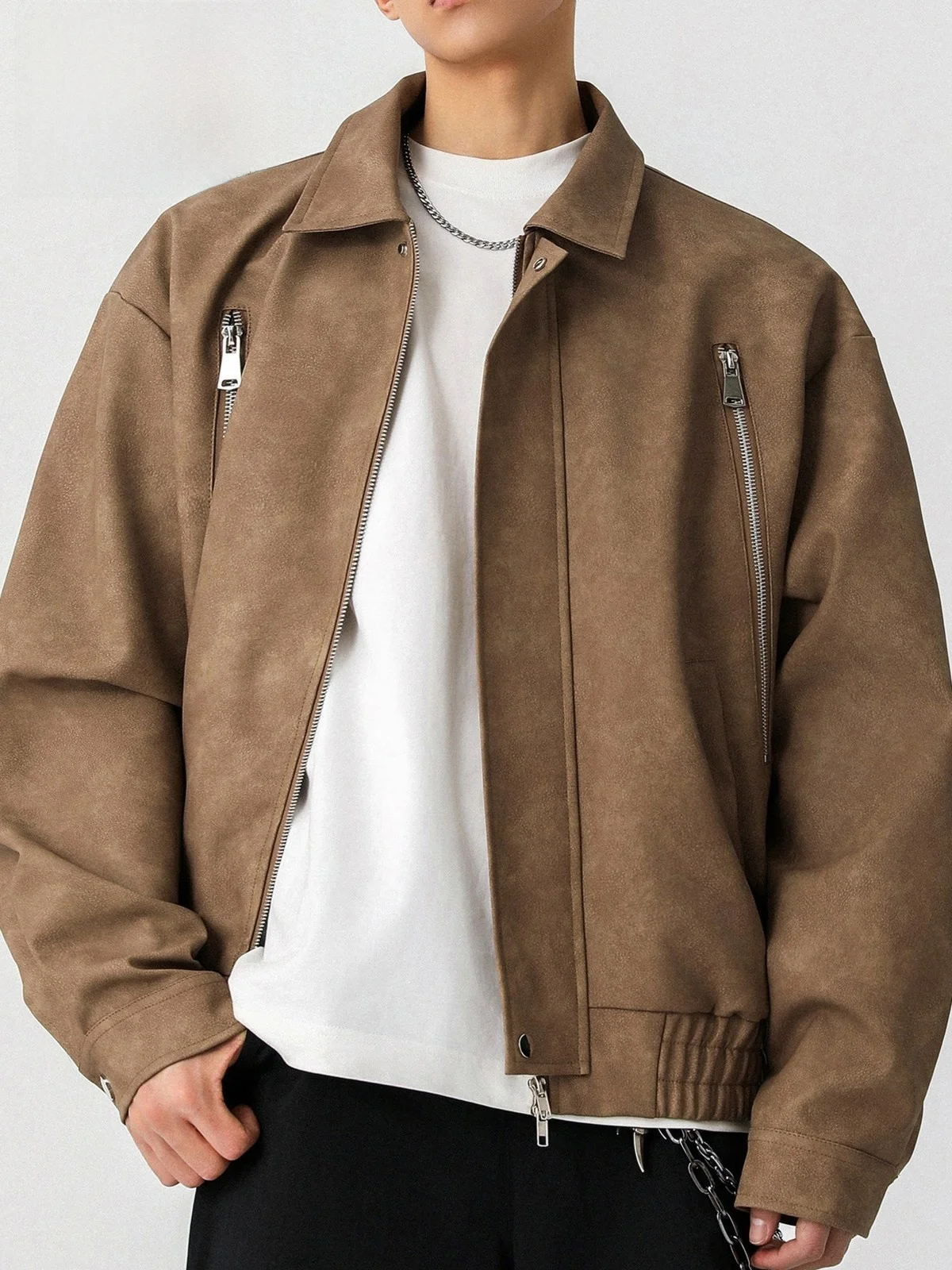 

Men's Loose Fit Suede Jaet Autumn Trendy Zipper Casual Sle American Retro Leather Coat Youth ular Daily Wear SPIRIT