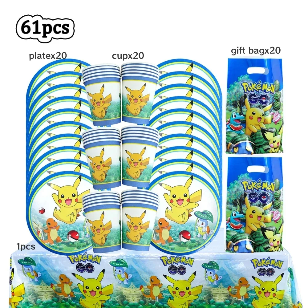 TAKARA TOMY Pokemon Jungen Geburtstag Party Dekoration Einweg Geschirr Set Tischdecke Pappbecher Teller Pikachu Charaktere Liefert 5