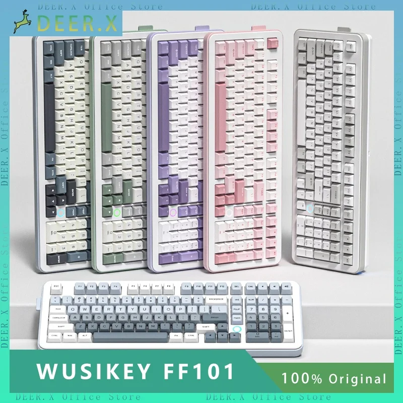 WUSIKEY FF101 Customized Mechanical Keyboard Three Mode Wireless Bluetooth Tour RGB Hot Plug Game Office Keyboard PC Laptop