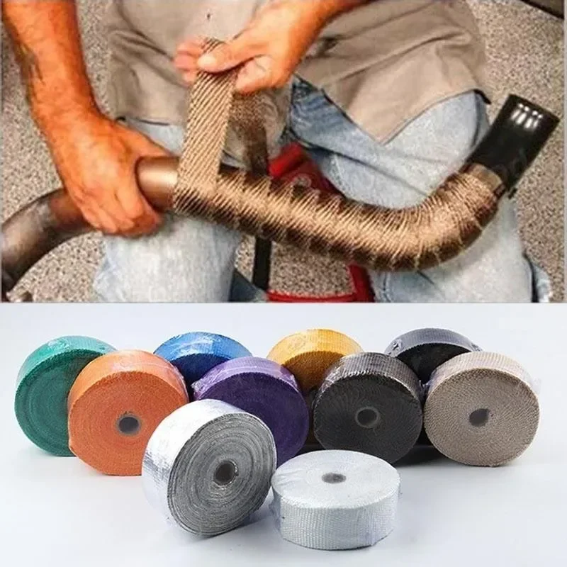 5M Roll Fiberglass Heat Shield Motorcycle Exhaust Thermal Tape Header Pipe Heat Wrap Tape Thermal Protection with Stainless Ties