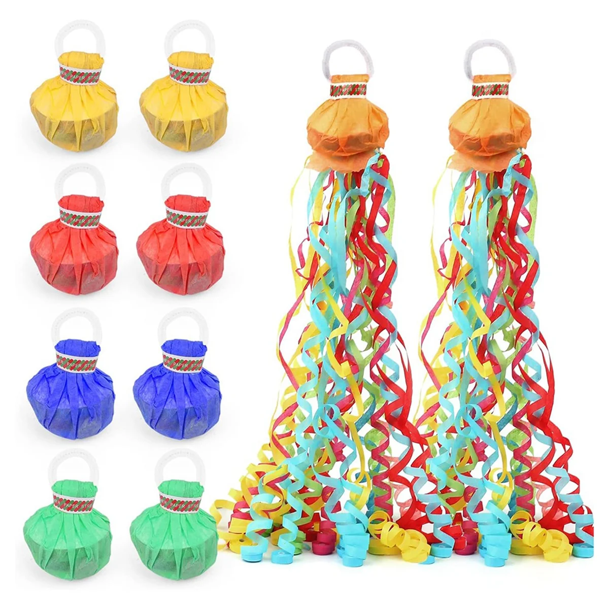 10 pacotes de poppers de streamer coloridos, biscoitos de papel multicoloridos sem bagunça, streamers de confete de lançamento manual para aniversário, casamento