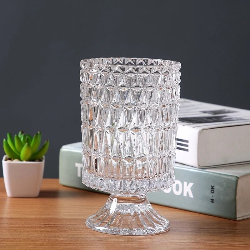 Embossed Pattern Glass Vase Ornamental Goblet Flower Pitcher Glassware Decor Hydroponics Home Embellishment Craft Accessories