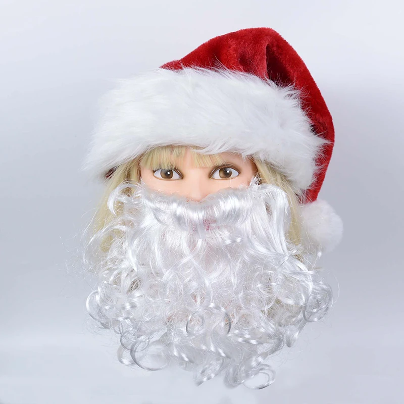 Santa White Beard Dress up Props Christmas Hat Santa Claus Fake Beard for Cosplay Christmas Gifts Party Performance Supplies