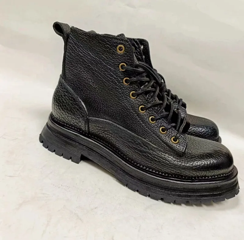 British Style Cowhide Thick Soled Boots Men's Shoes Genuine Leather Handmade Formal Work  Round Toe Derby Chelsea Boots Male view 5