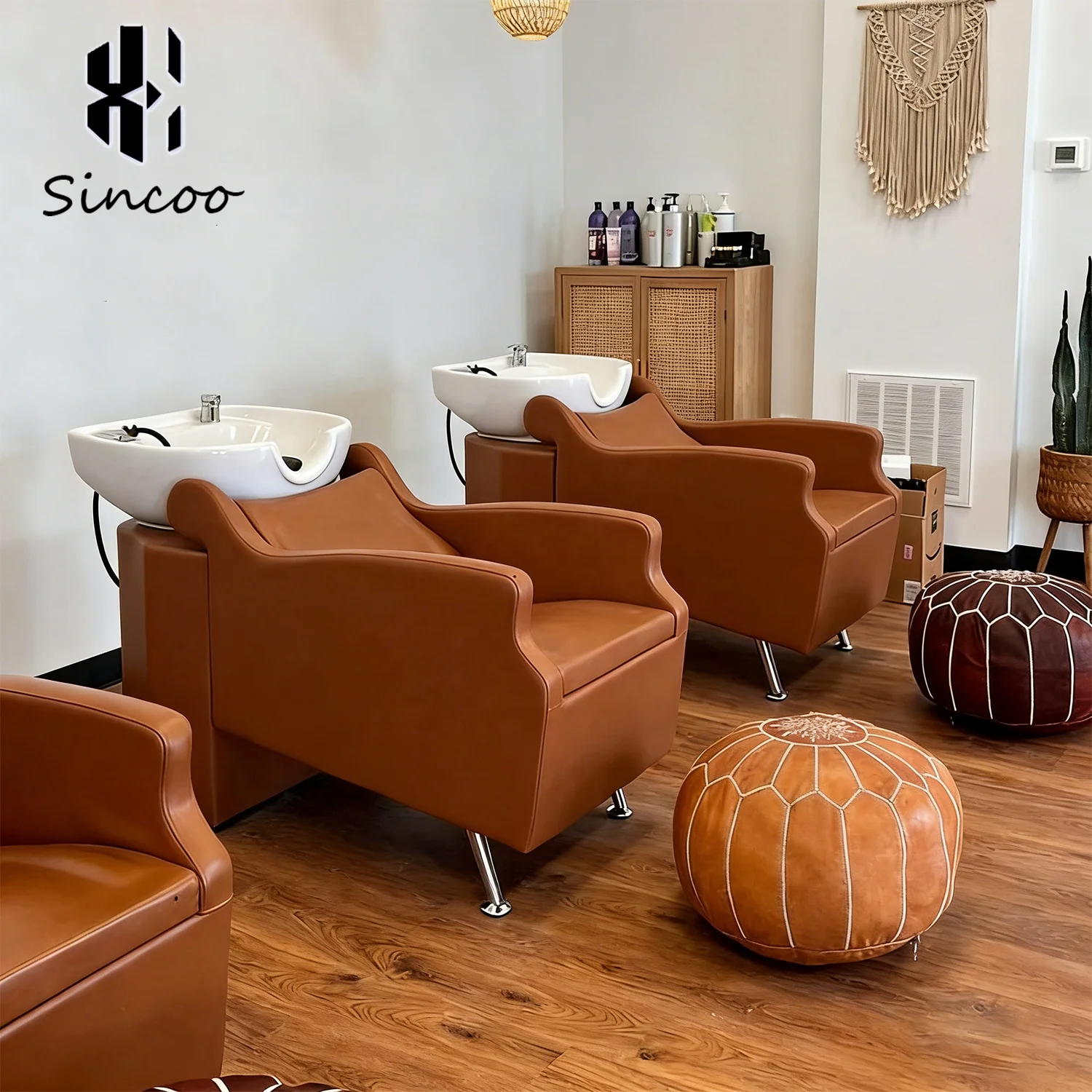 European Style Beauty Hairdressing Shampoo Chair With Thickened Seat Cushion Semi-lying Design Barbershop Shampoo Bed
