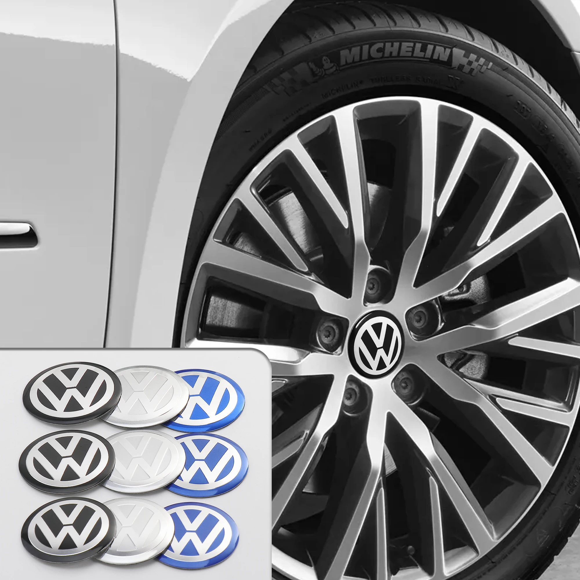 

56/60/65MM 4PCS Car Wheel Center Hub Stickers Tire Emblem Covers For Volkswagen Golf Polo Scirocco Jetta Touran MK6 Accessories