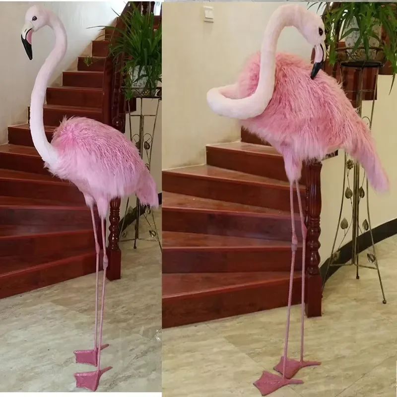 for Wedding Party Decor Pink Flamingo Statue Furry Animal Figurine Home Birthday Theme Props Imitated Handicrafts Gift