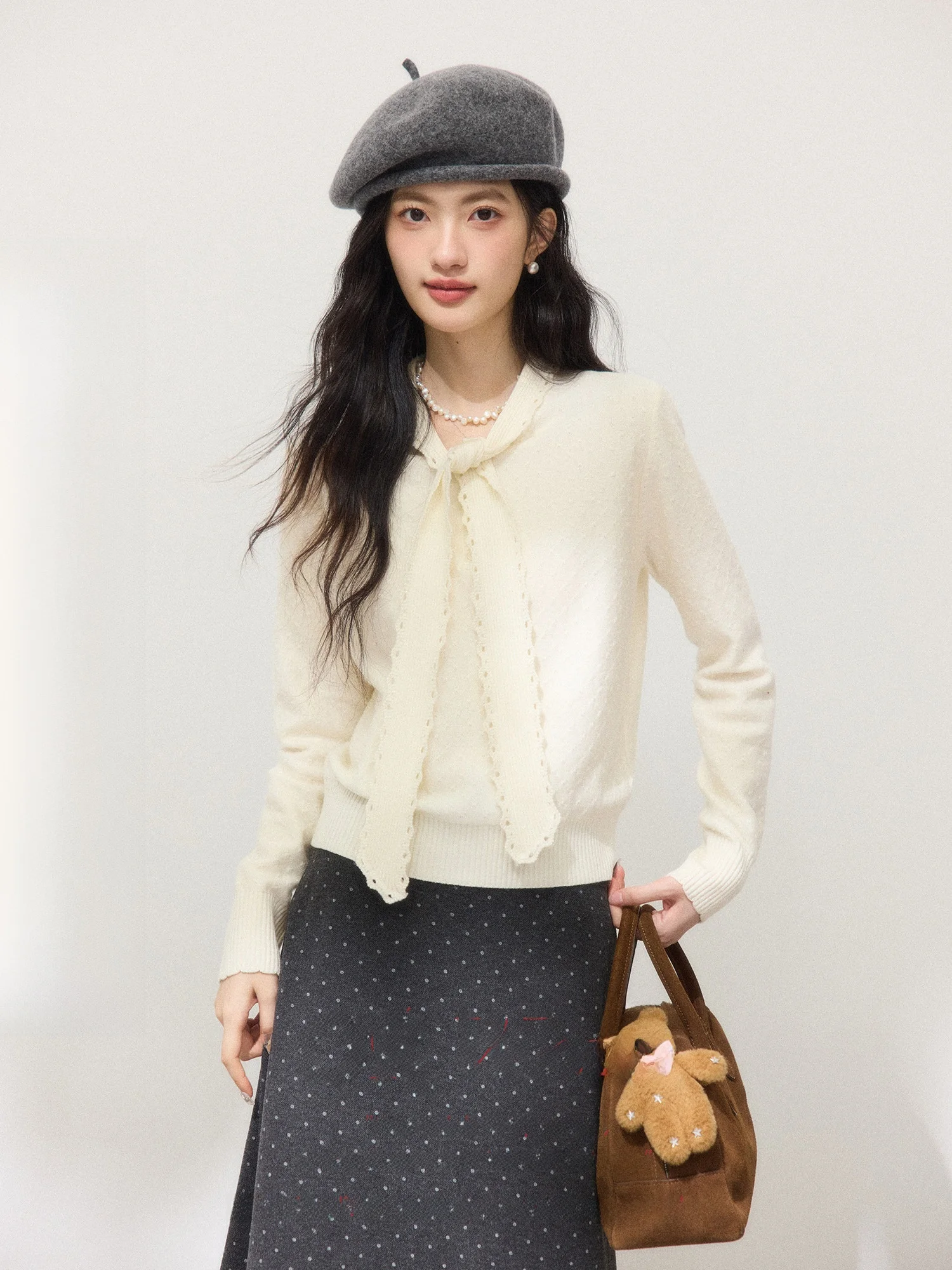 

ORWhite винтажный шерстяной вязаный свитер с шиловым воротником, женский зимний бежевый внутренний слой, длинная толстовка с капюшоном све, обычная длина