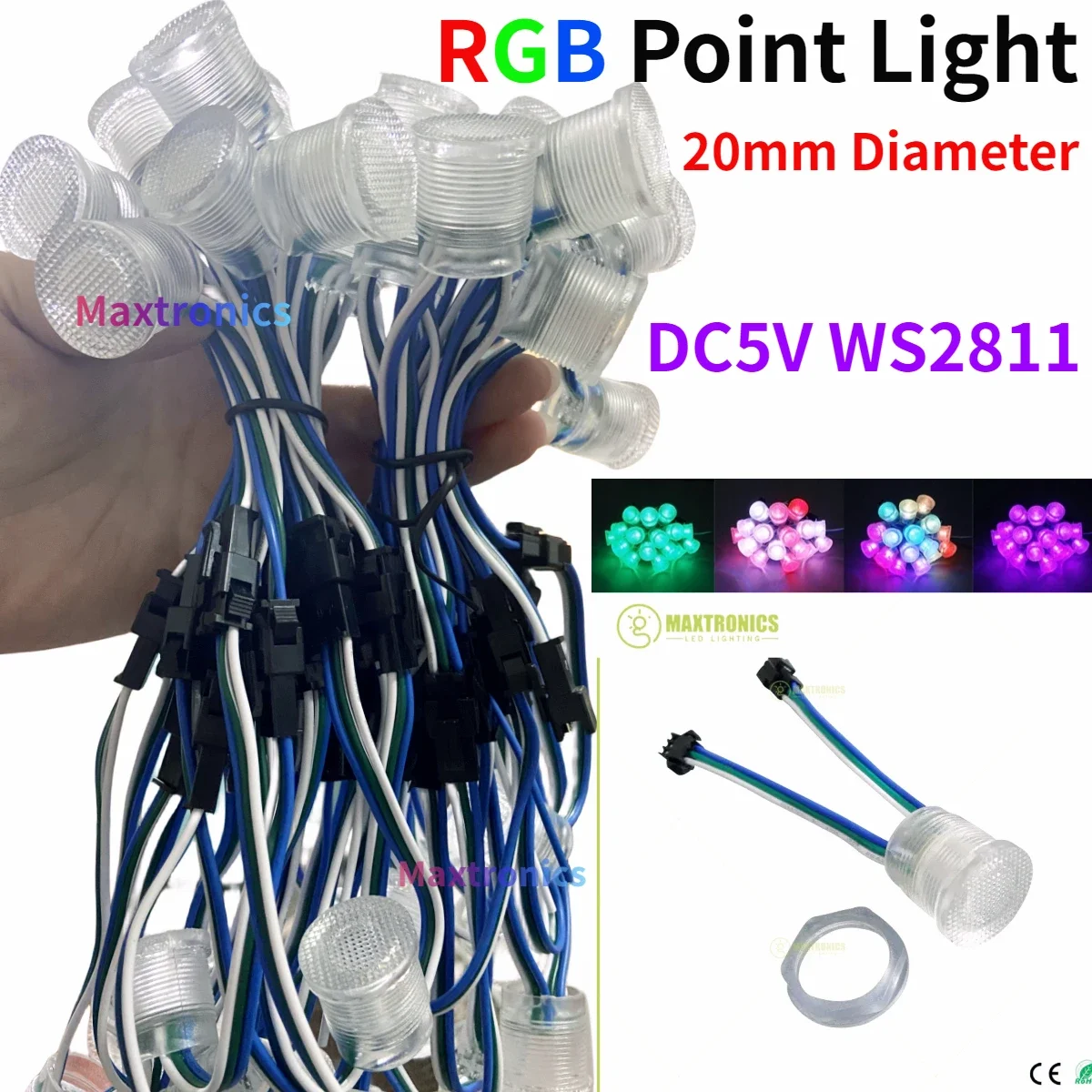 10-20PCS/lot DC5V WS2811 RGB Point Light 20mm Diameter LED Pixel SMD5050 1 LEDs WS2811 IC Waterproof LED Module Lights String