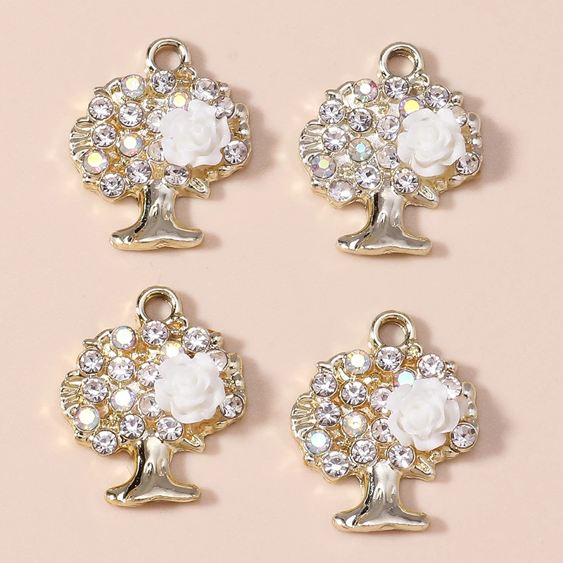 Leslie 10 Stück Exquisite Zirkon Glänzende Kristall-Rosen-Lebensbaum-Anhänger für Halsketten DIY Hochzeitsschmuck Zubehör – Detail 3