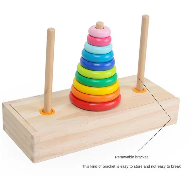 Tower of Hanoi Wooden Puzzle 10 Rings Geometric Stacker Kids Developmental Toy, 10 Colorful Pieces