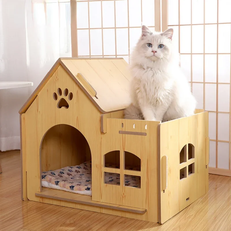 

Removable wooden cat house, dog house, pet house with window, outdoor cabin, indoor and outdoor high-quality villa