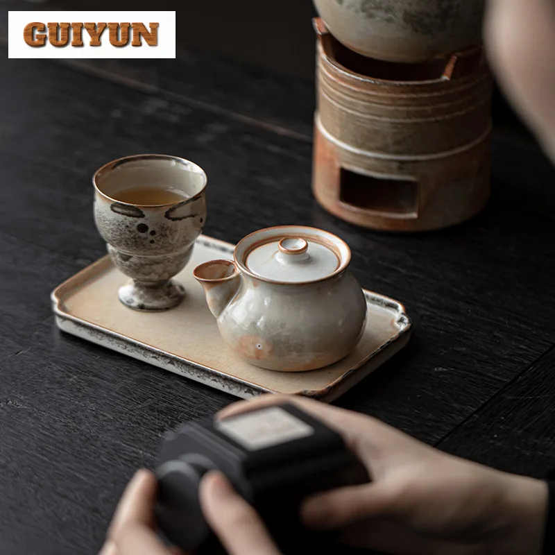 Retro Kiln Change Ceramic Teacup Japanese Wood-fired Porcelain Master Cup Ink Art Coffeeware Chazhan Kung Fu Tea Set Drinkware