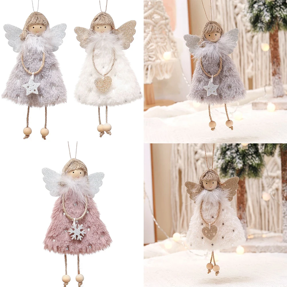 จี้เครื่องประดับ Angel จี้ตุ๊กตาคริสต์มาสตกแต่งแขวนสีชมพู Plush Table Decor ครัวเรือนสีขาว