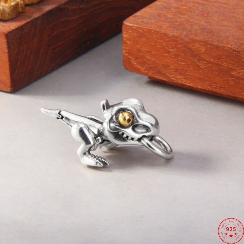 

S925 Sterling Silver Charms Pendants for Women Men New Fashion Hold Ring Movable Litter Dinosaur Jewelry Free Shipping