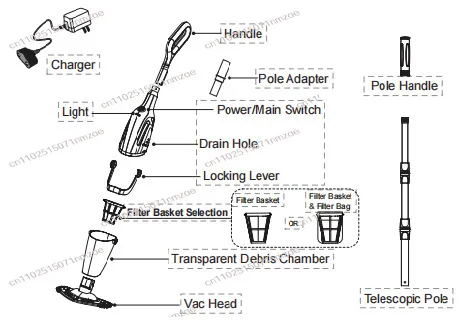 Cordless Pool Vacuum Cleaner, Rechargeable, Handheld Pool Vacuum for Above Ground and Inground Pools