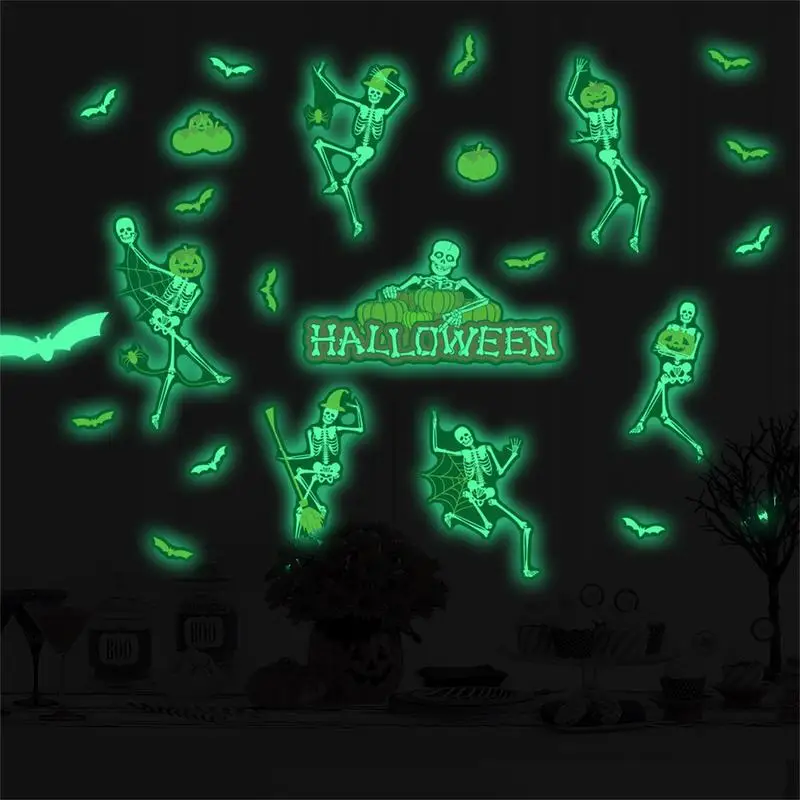 Glow In The Dark Halloween Decals 2 Sheets Window Decals Halloween Stickers Pumpkin Skeleton Bat Stickers Window Decals Window