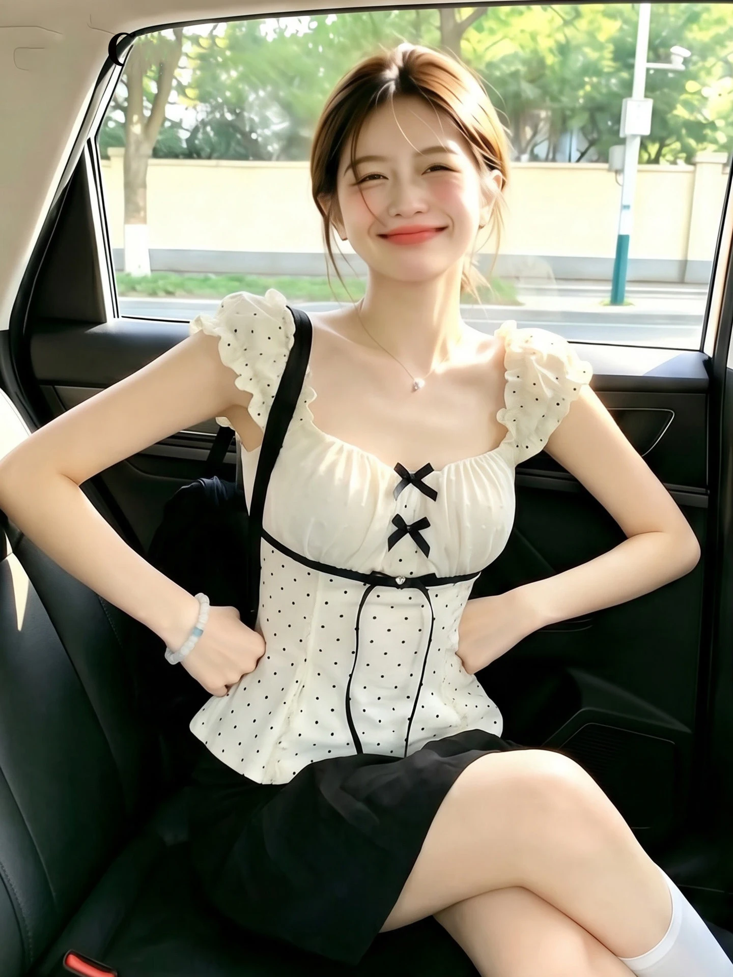 

Summer Polka Dot Cotton Lin Bubble Sleeve Waist Inward Top Women Miu Style Korean Unique Cotton Lin Doll Shirt Sweet Style
