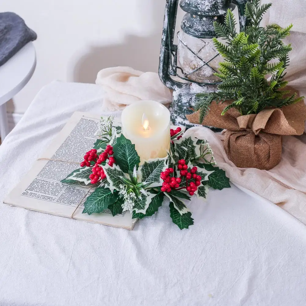 

Festive Decor Accent Festive Christmas Candle Rings with Artificial Berries for Table Centerpieces Xmas Wreaths Wedding Decor