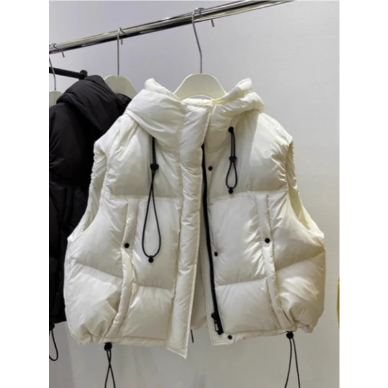 겨울 조끼 여성 다운 조끼 아우터 스타일리시 덕 다운 조끼 한국 스타일 겨울 민소매 재킷 여성 다운 재킷