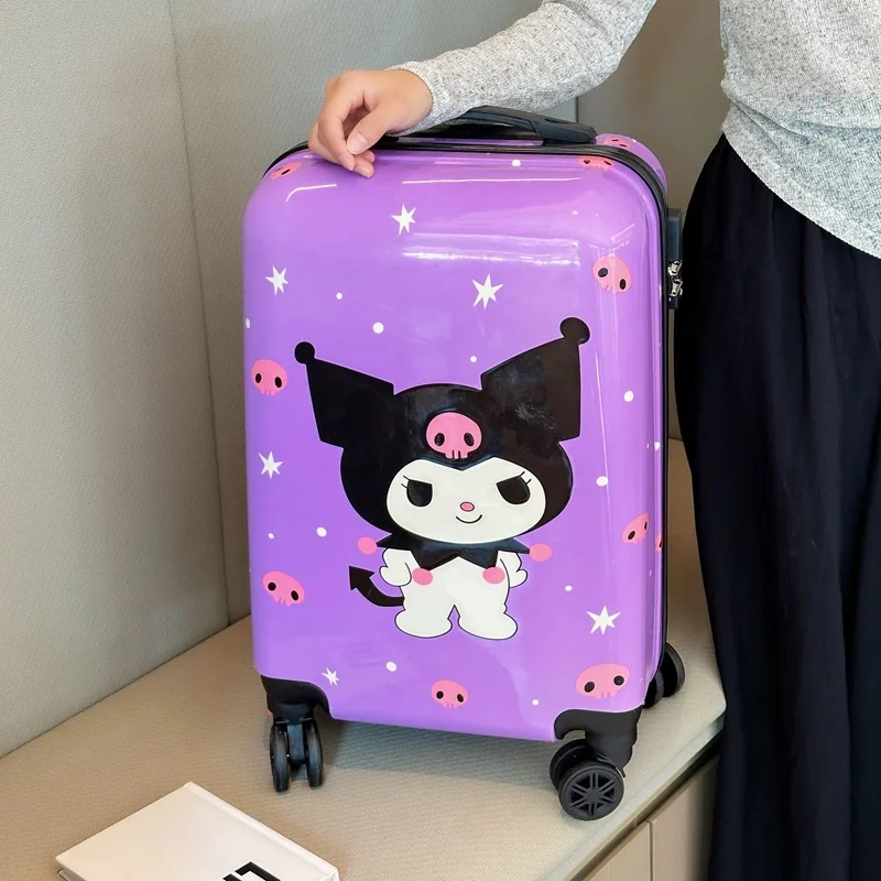 

20-дюймовый детский чемодан на колесиках Kuromi Hello Kitty's, студенческий замок с паролем, водонепроницаемый чемодан, большая вместимость, проверенный багаж