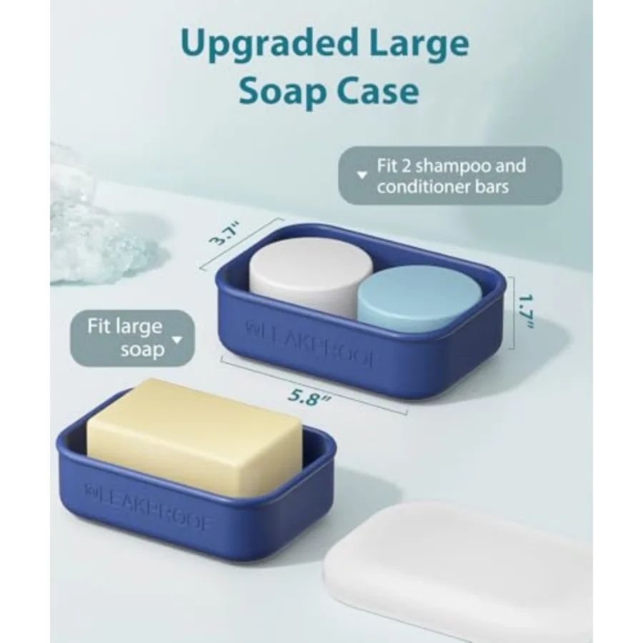 Leakproof Travel Soap Case, Solid Shampoo Bar Holder, Silicone Soap Box with Draining Layer, Enhanced Soap Container, Suitable