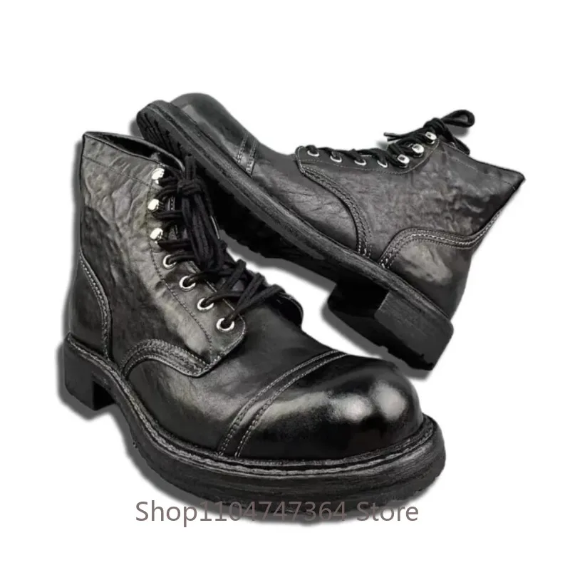 Luxury Men Ankle Boots Genuine Leather Big Toe Vintage Work Shoes Handmade Hiking Motorcycle Boots Anti-slip Wear-resistant