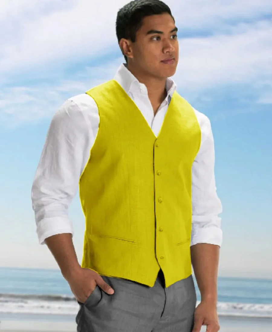 Men's Linen Suit Vest Solid Color Comfort Stretch Slim Fit Single Breasted Work Wear Vests for Men Male Gilet Formal Working