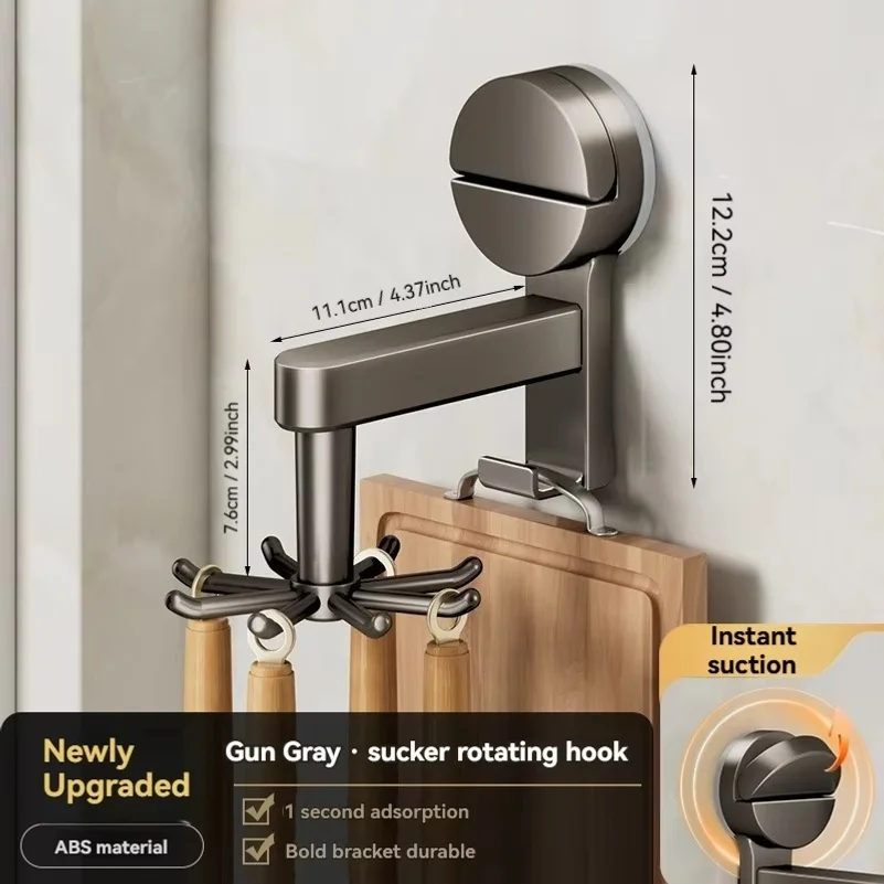 Heavy-Duty Suction Cup Kitchen Organizer - No Drill Installation, 360° Rotating Hook, Space-Saving Cabinet Door or Wall Mount