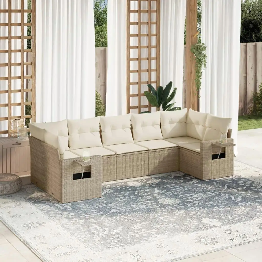 

Beige PE Rattan Modular 7 Piece Garden Sofa Set for Outdoor Patio Furniture