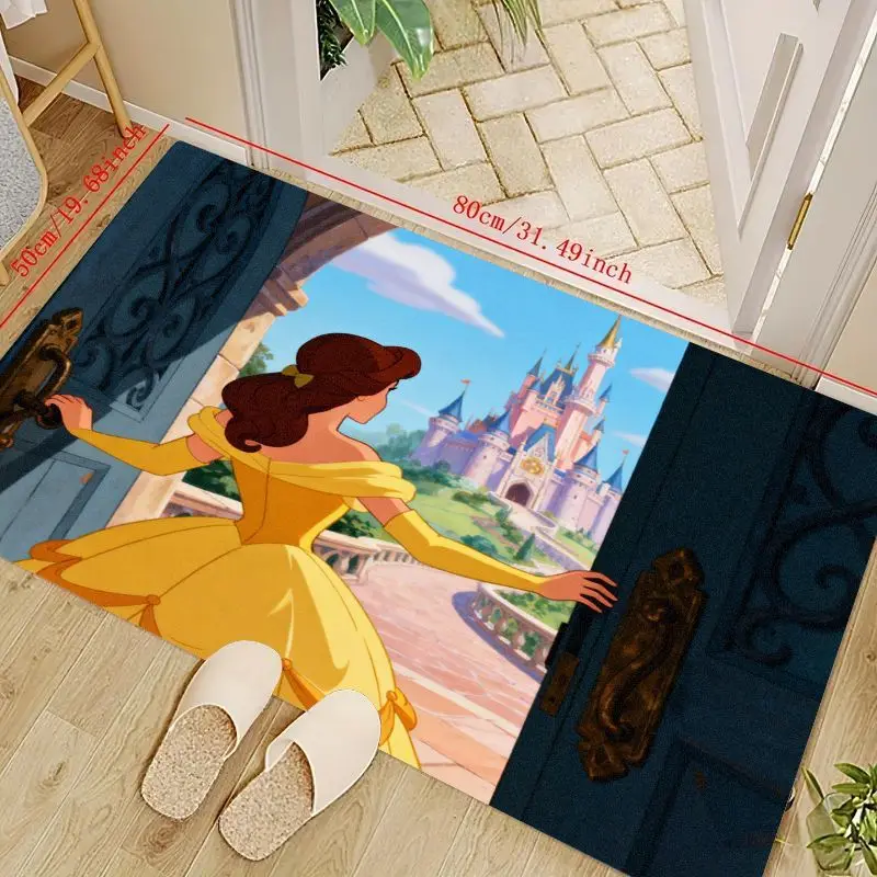 

1 шт., входной напольный коврик Disney Princess Belle & Beast Castle, 50x80 см (19,68x31,49 дюйма), декоративный нескользящий приветственный коврик, Fairy T