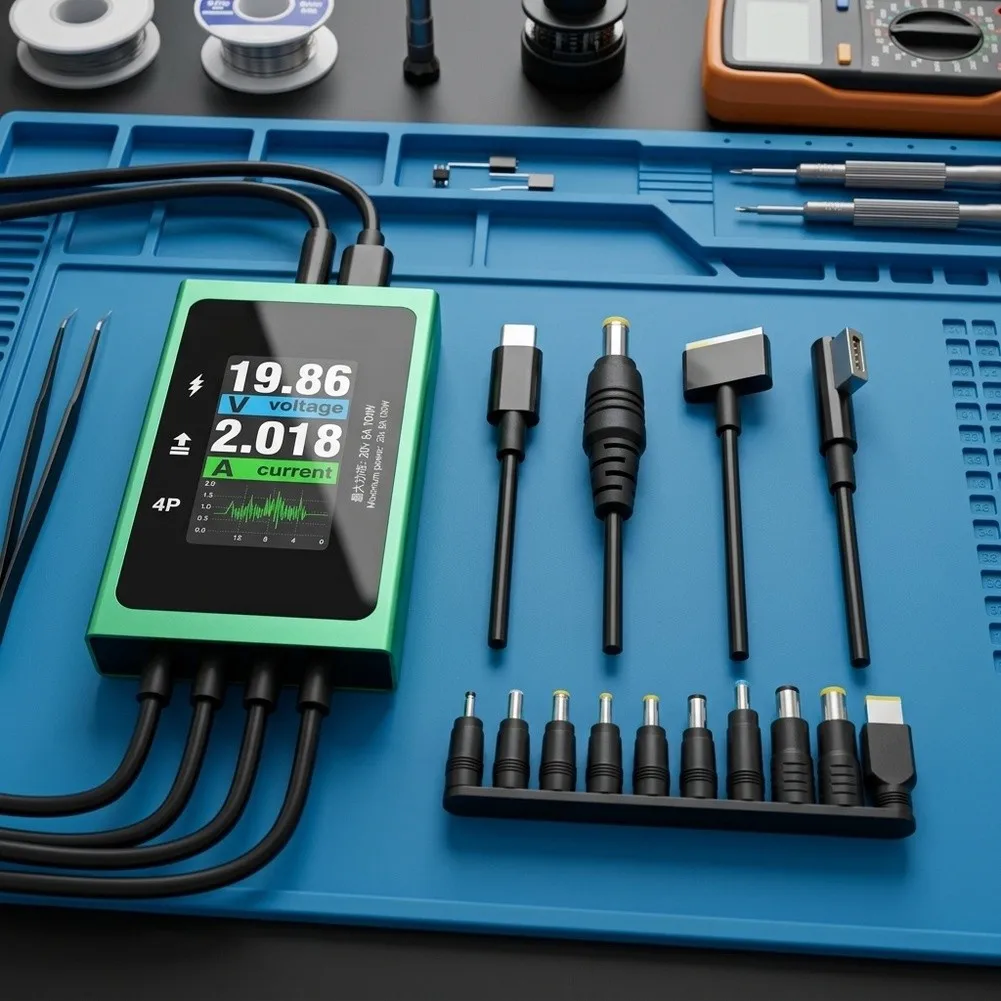 PW08 USB C Power Supply Tester Cable 100W Digital Display Voltage Current Meter For Laptop Repair DC Adapter Kit Tool
