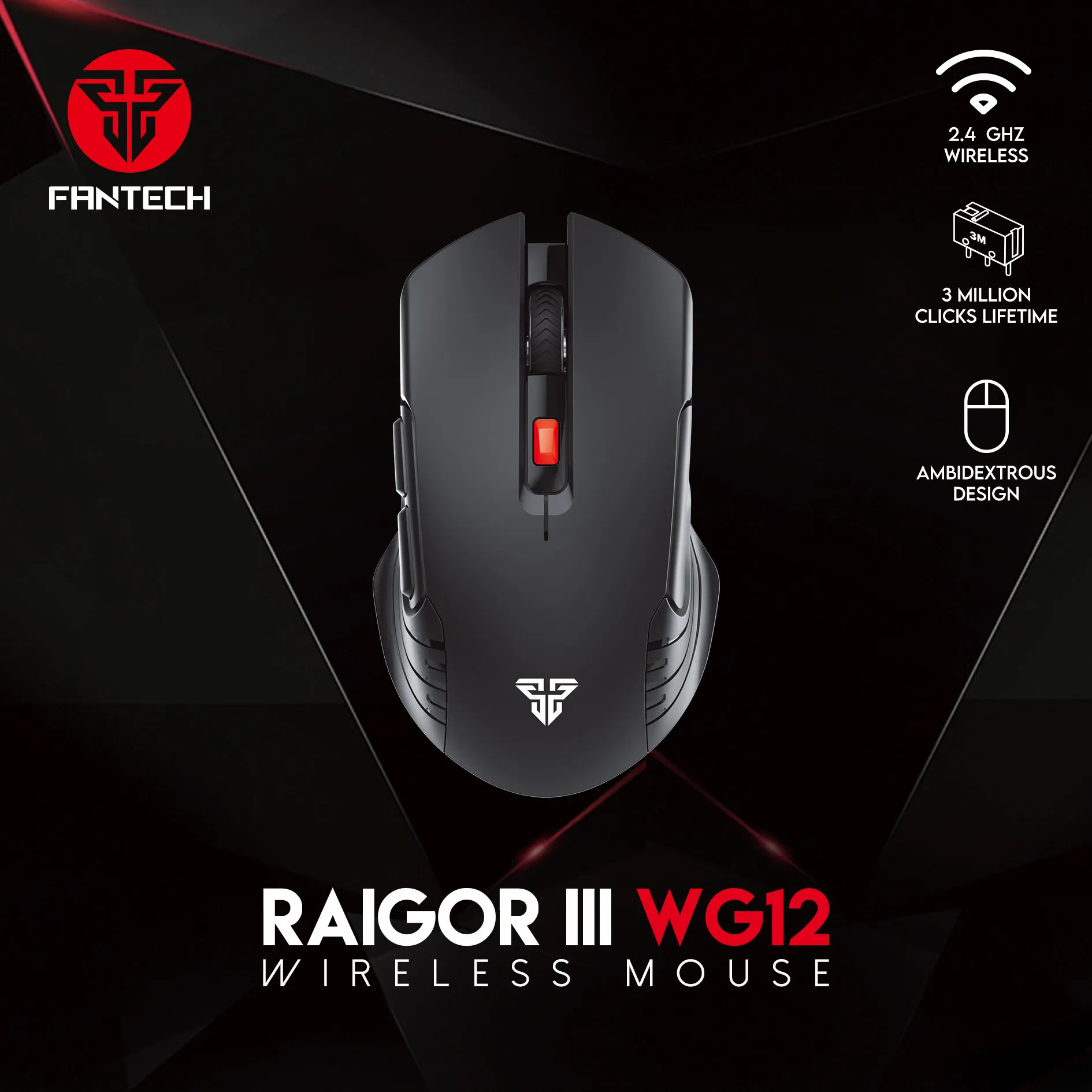 FANTECH RAIGOR III WG12/WG12R/WG12RS Wireless Optical Gaming Mouse 2.4GHz Long Battery Ergonomic Design for PC Laptop Gamer