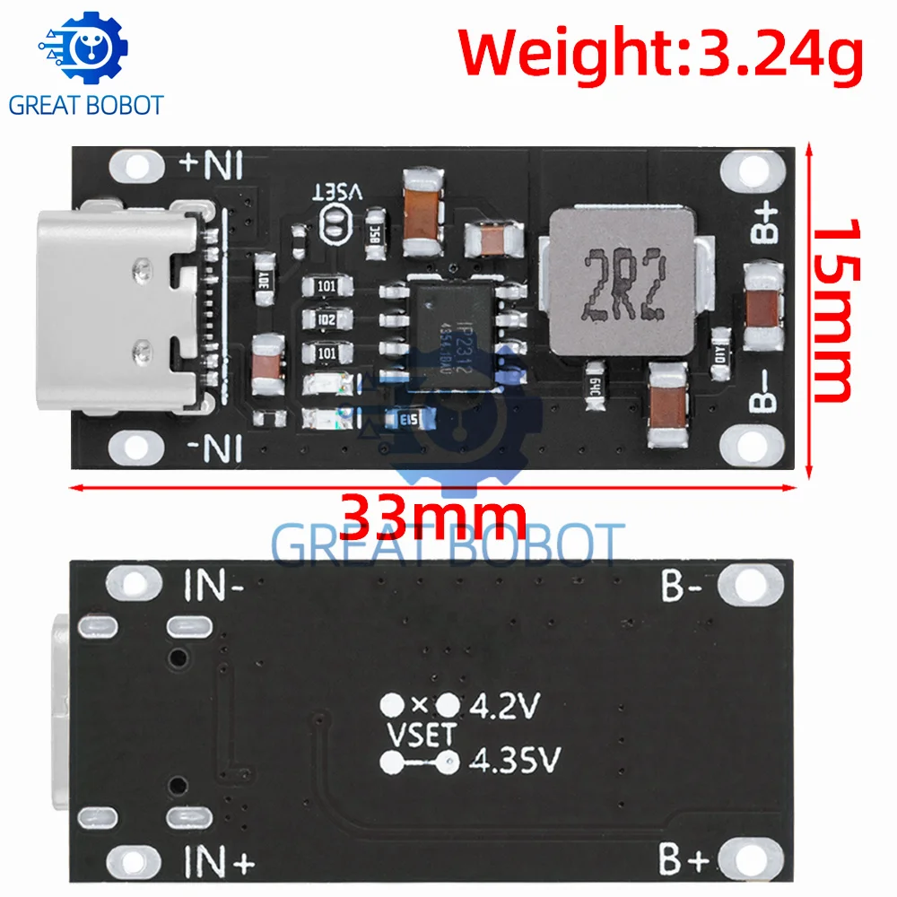 Type C USB Input High Current 3A Polymer Ternary Lithium Battery Quick Fast Charging Board IP2312 CC/CV Mode 5V To 4.2V