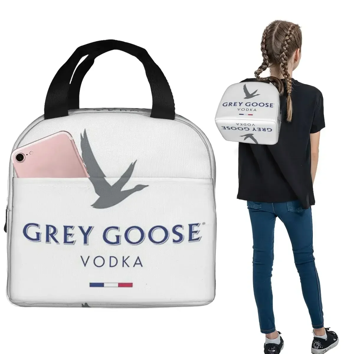 Grey Goose Vodka Insulated Lunch Bag for Women Children Portable Food Boxes Thermal Lunch Box Tote