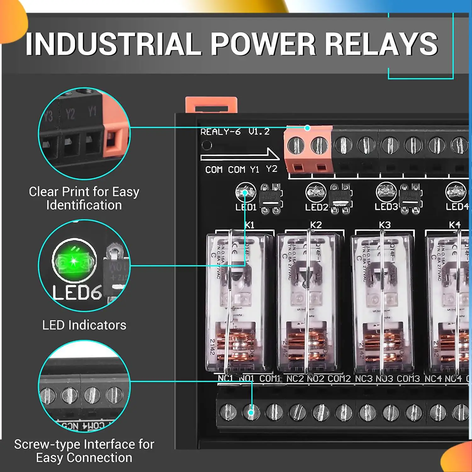 

B48A DC 24V Relay Module, 6 Channel SPDT Switch Module With Isolated Optocoupler DIN Rail Mount Pluggable Power Relay Module