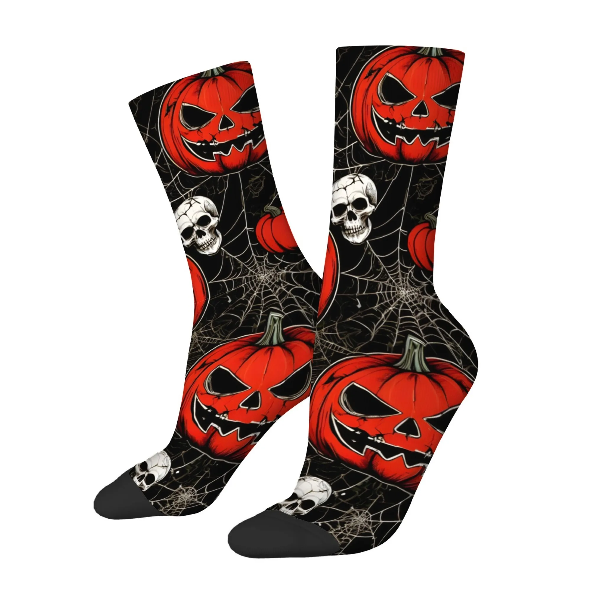 Halloween Spider Web Pumpkin Print Men's Socks Comfortable Skin-friendly Durable Socks Quirky Festive Outdoor Party Socks
