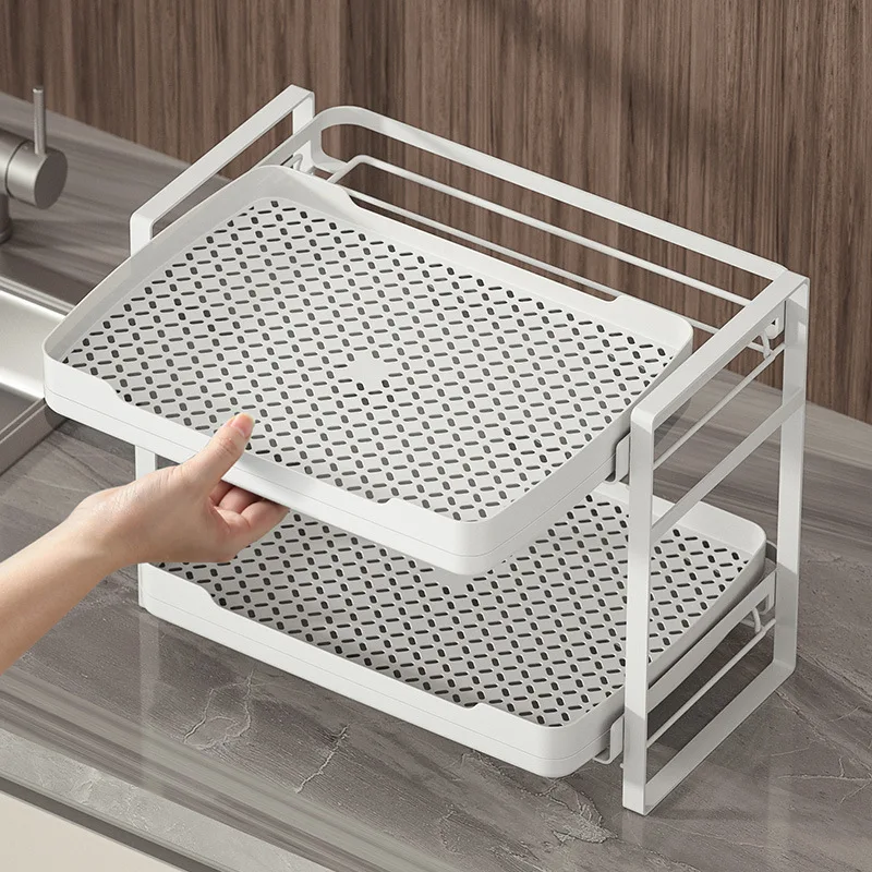 

Cup Storage Shelf Double Drain Cup Holder Tray Home Living Room Desktop Glass Teacup Water Cup Holder