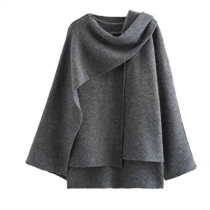 Loose Fit Long Sleeve Cape Preppy Women Cape with Wrinkle Finish Fresh and Sweet Casual Square Neck Distressed Detail Coat