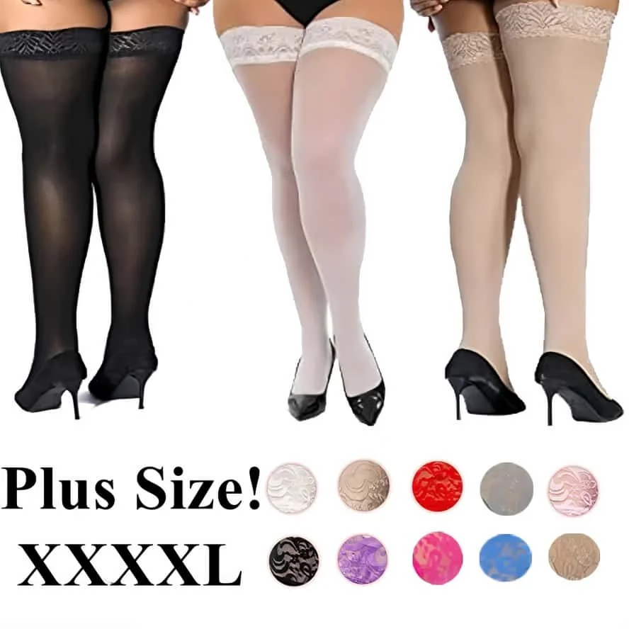 Elastic Plus Large Size Ladies Anti-slip Stocking Sexy Over Knee Lace Thigh High Long Socks Black Fishnet Stockings for Woman XL