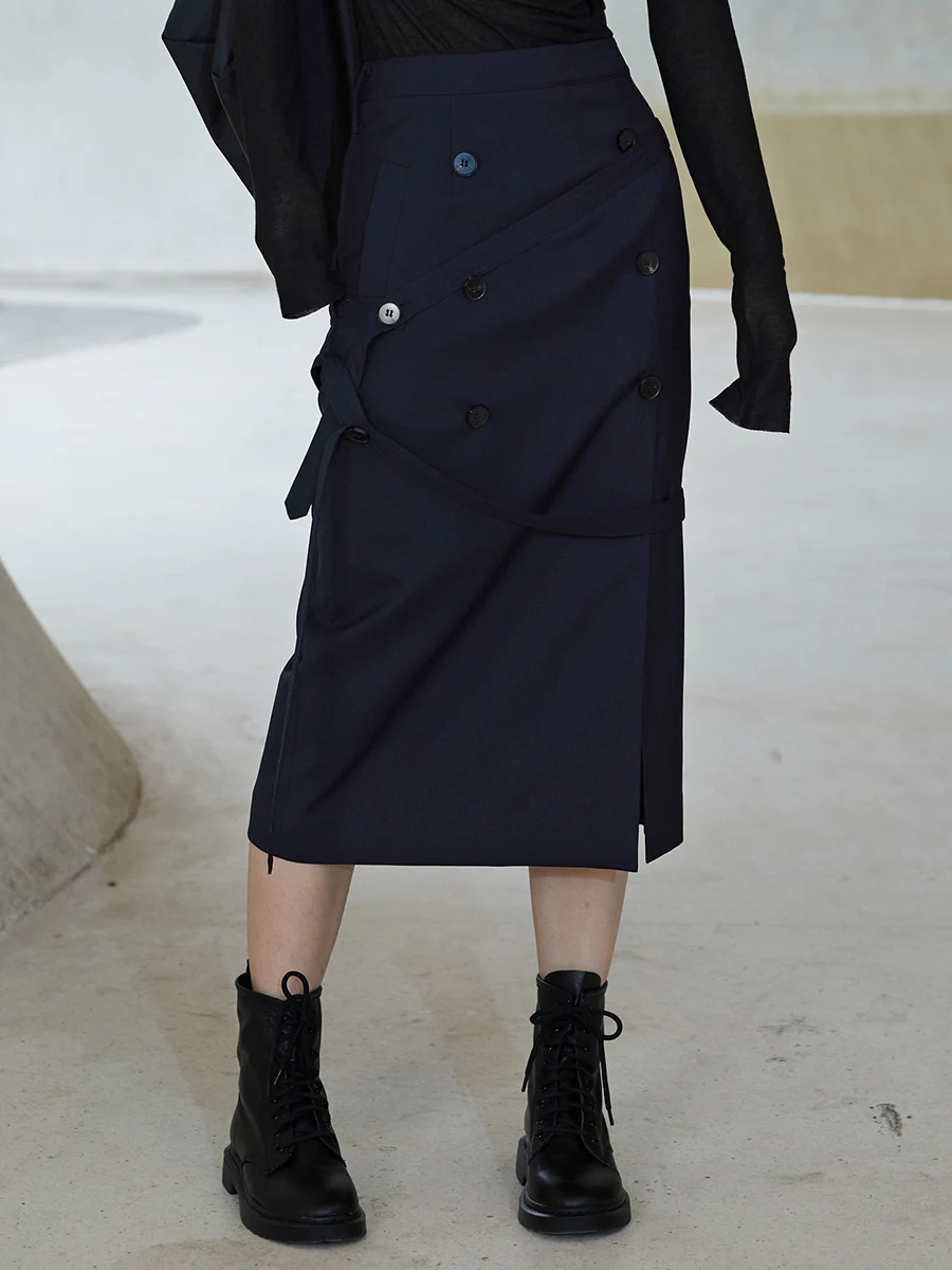 

Юбка миди из смесовой шерсти с высокой талией, удлиненная, весна-осень, новая модная юбка-обертка, простой дизайн для повседневной носки