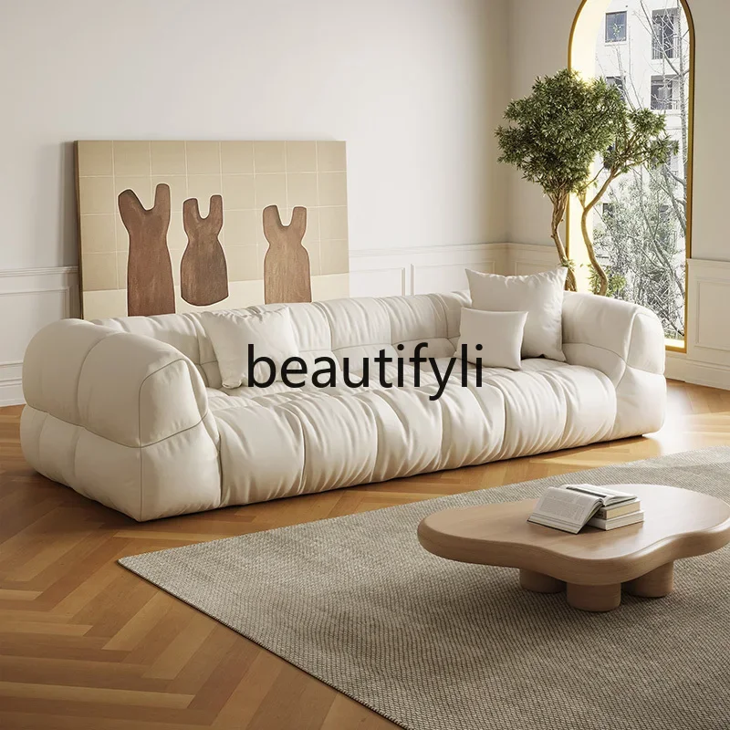 Cream sofa Italian minimalist small apartment living room top layer cowhide down soft cloud sofa