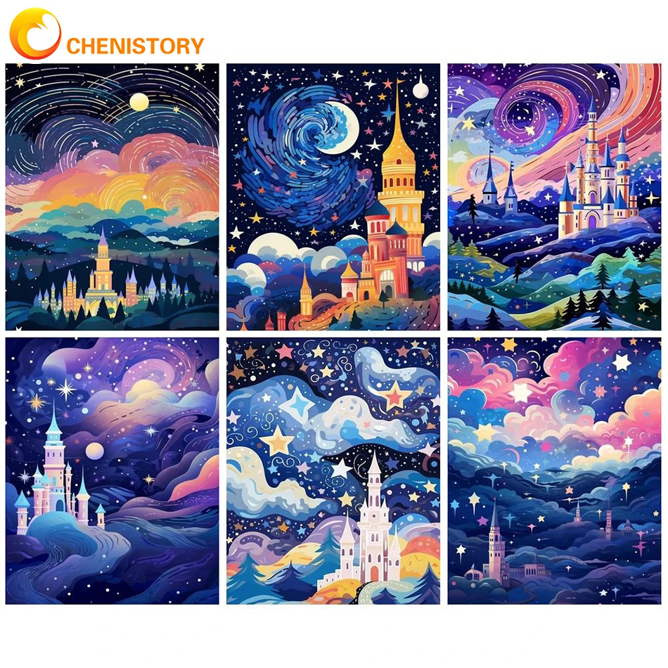 

CHENISTORY Oil Painting By Number Kits For Adults Colour Castle View Handpainted Wall Art Diy Picture With Numbers Home Decorati