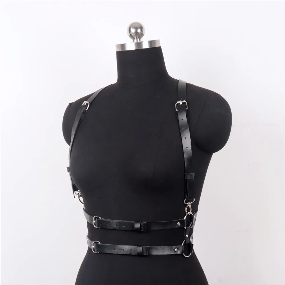 UYEE PU Leather Harness Top Women Punk Belt Chest Corset Harness Garter Body Chain Cage Gothic Suspender Festival Accessories