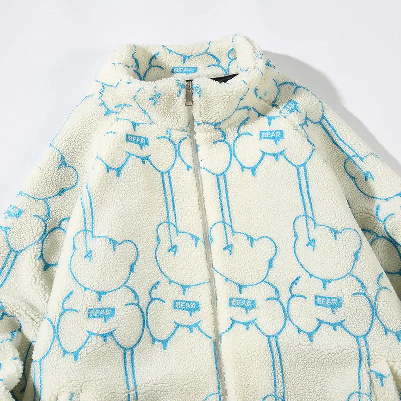 سترة قطنية أنيقة من فرو الخروف بتصميم عصري فضفاض على الطراز الهونغ كونغي والأمريكي للشتاء دافئة وسميكة بأكمام طويلة